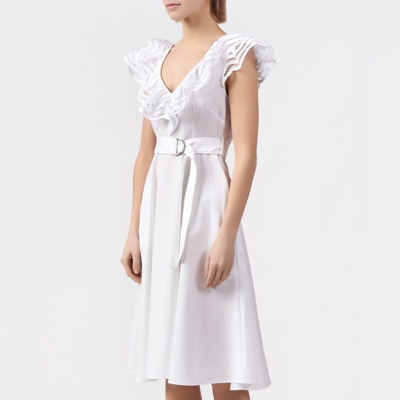 NW parosh CAKTUN RUFFLED NECK DRESS IN WHITE Size L - Picture 6 of 9